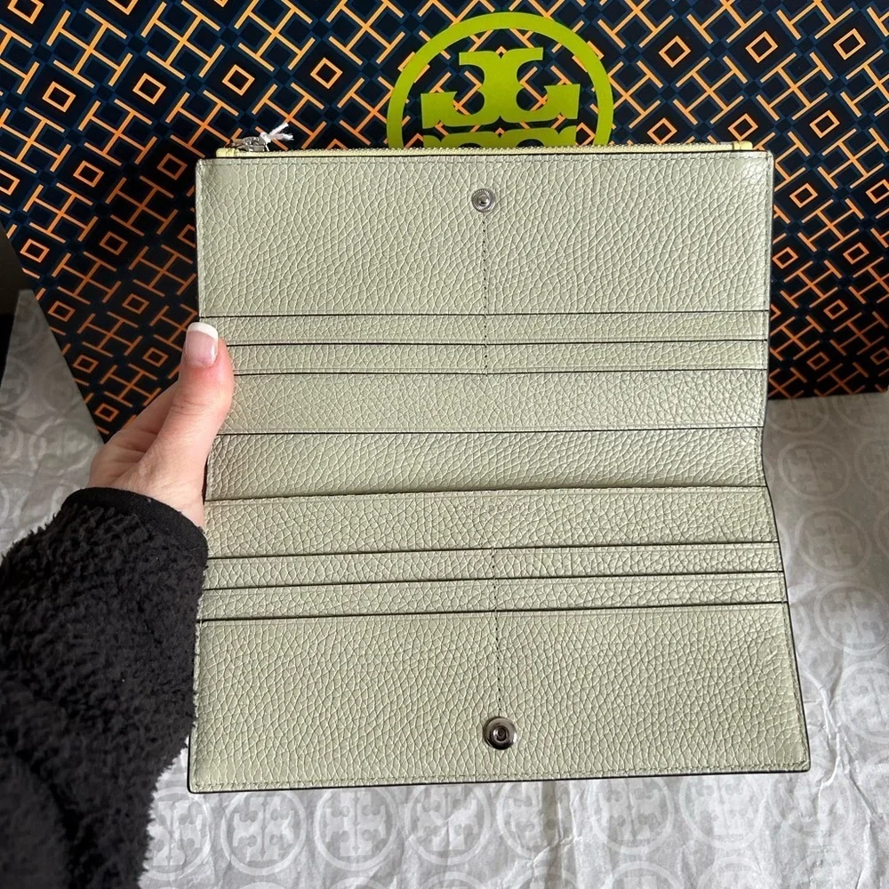 Tory Burch Blake Color Block Slim Envelope Wallet Pastel Yellow Pinefrost Silver